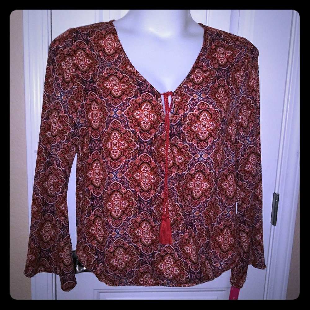 NEW Paisley BOHO Blouse Shirt Top Fly Away Arms Lady's XXL PLUS Fall Colors